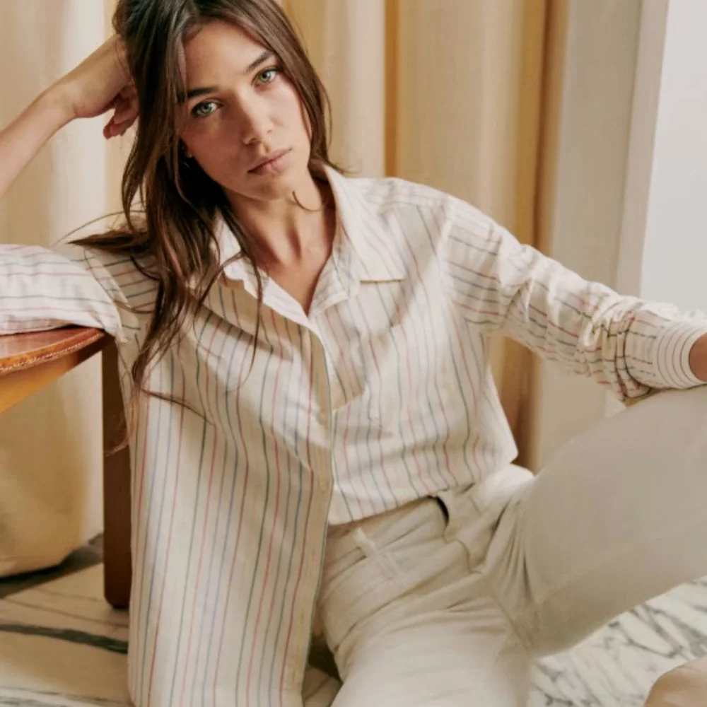 Sezane Pastel Striped Button Down Shirt - Picture 1 of 8